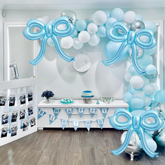 4 Pcs Blue Bow Balloons Bow Birthday Party Decorations for Girl Women Bow Decor