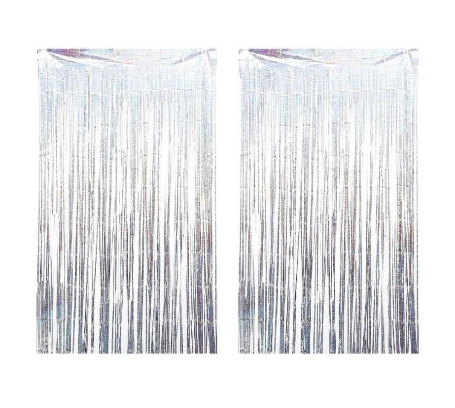 2 Packs Silver Multicolor Tinsel Foil Fringe Curtain Backdrop Engagement Bridal