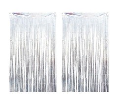 2 Packs Silver Multicolor Tinsel Foil Fringe Curtain Backdrop Engagement Bridal