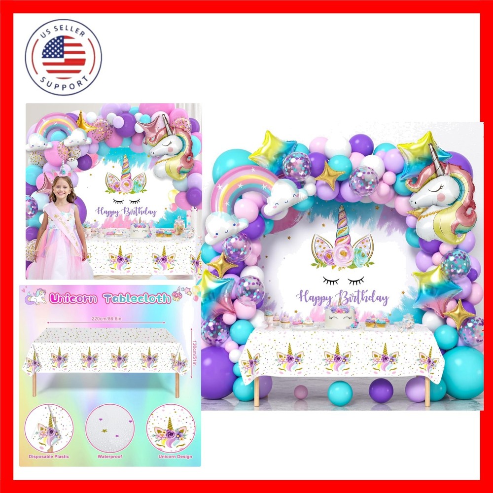 Unicorn Birthday Decorations Party Supplies for Girls, Purple Unicorn Balloon…