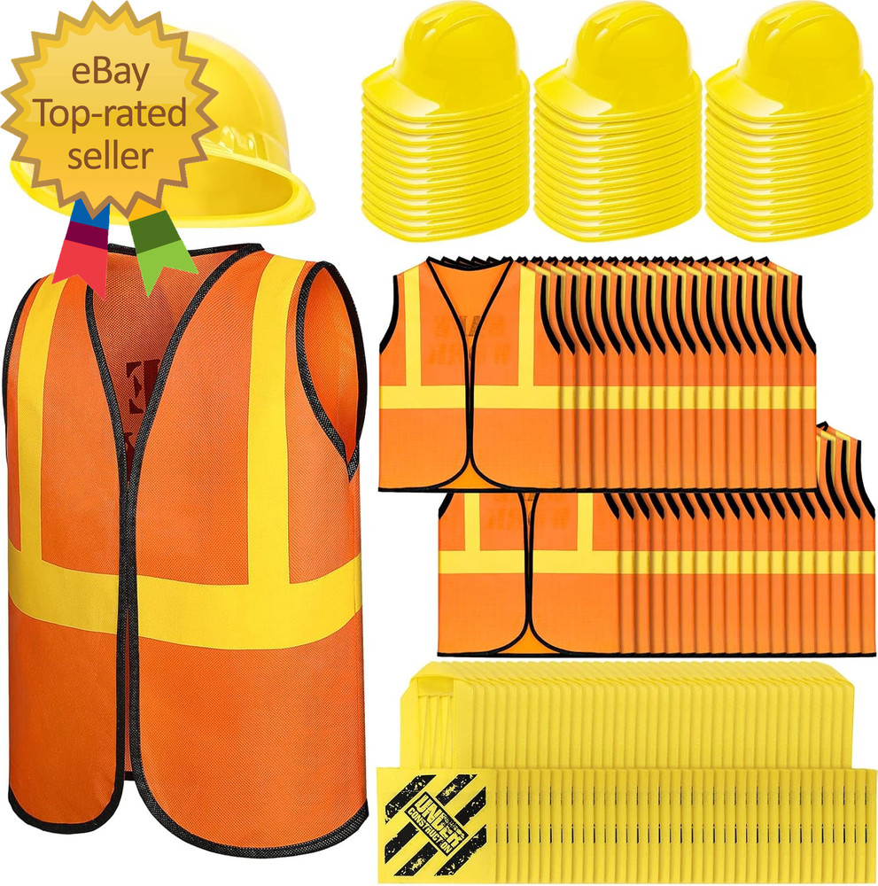 108 Pcs Kids Construction Vest Bulk Kids Worker Costumes Party Supplies Includin