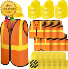 108 Pcs Kids Construction Vest Bulk Kids Worker Costumes Party Supplies Includin