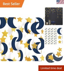 52Ft Navy Blue Gold Moon & Star Garland – Elegant Party Decoration for All Oc…
