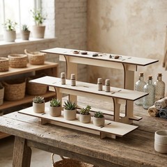 Compact 3 Tier Wooden Display Stand Fits Small Spaces and Mobile Retail Setups