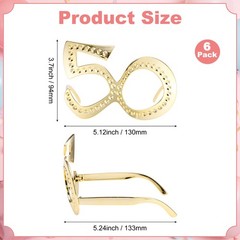 6-Pack Birthday Glasses with Rhinestones, 50th Photo Booth Props [Gold]