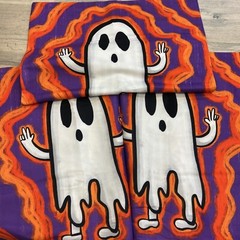 3 X HALLOWEEN GHOST COLOURFUL BRIGHT SOFT CUSHION COVERS 17in X 17in DECORATION