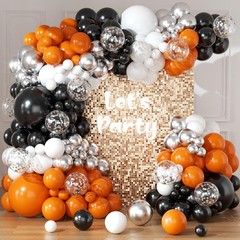 Orange and Black Balloons Arch Kit 164pcs Orange Black White and Chrome Silve…