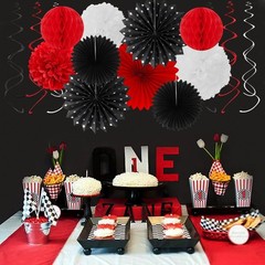 Black White-Red Party-Decorations – 33pcs Birthday Banner,Streamers Tassel