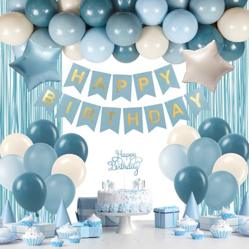Blue Birthday Decorations for Men with Sand White Light Slate Dusty Blue
