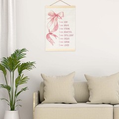 Pink Bow Wall Decor for Girls Room, Preppy Positive Affirmations Wall Decor B…