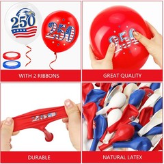 32Pcs 250th Anniversary Party Balloons 4th of July Decorations 2026, Blue Red…