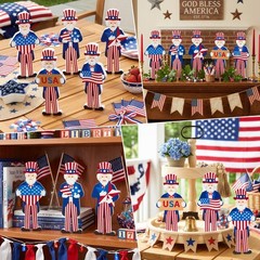 Uncle Sam Wooden Decoration – 5Pcs High Quality Wood Standing Patriotic Table…