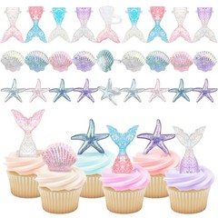 48 Pcs Resin Mermaid Theme Cupcake Ring Toppers Seashell Mermaid Tail Starfis…