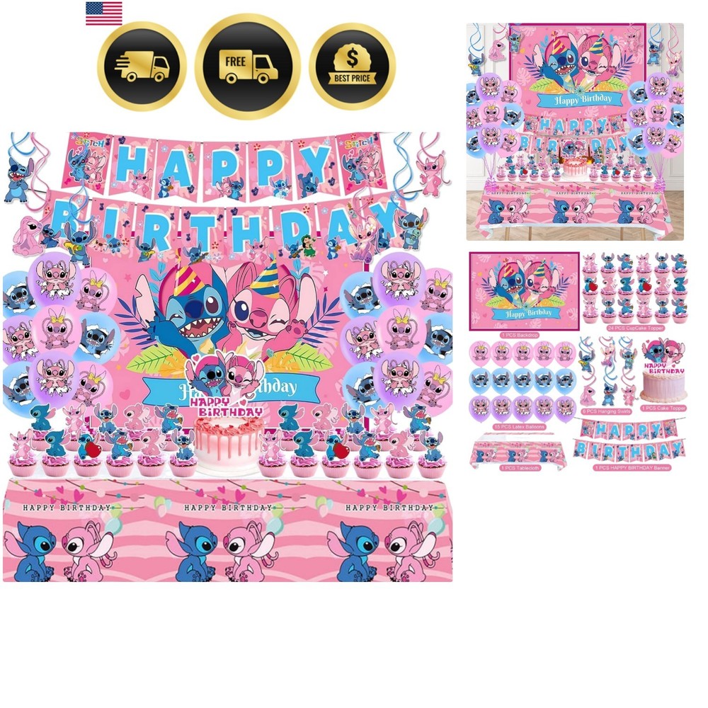 Stitch Party Supplies Set Birthday Decorations Balloons Banner Backdrop Cake …