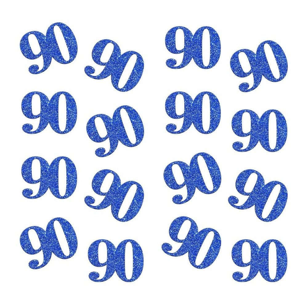 100 Pcs Double Side Blue Glitter Paper Number 90 Confetti for 90th Birthday