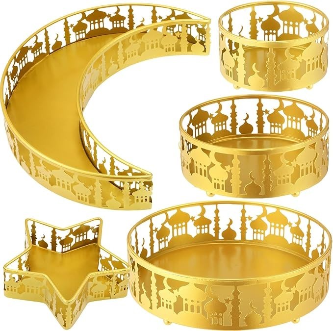 meekoo 5 Pcs Ramadan Serving Trays Eid Mubarak Round Crescent Moon Star Shaped