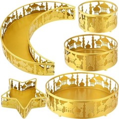 meekoo 5 Pcs Ramadan Serving Trays Eid Mubarak Round Crescent Moon Star Shaped