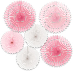 Paper Fan Blush Honeycomb Decorations, 6 Pack Hanging Fans, 12″ & 16″ (3 Each),