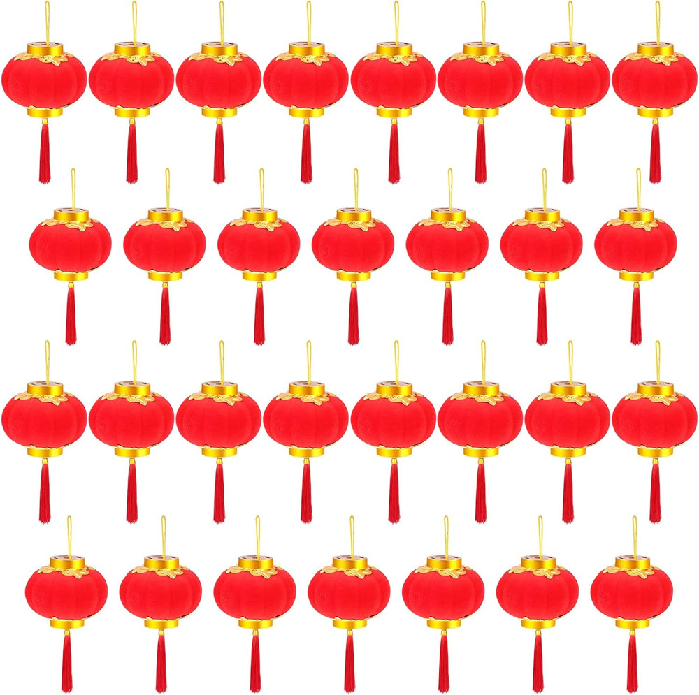 30 Pack Red Mini Decorative Lucky Hanging Lanterns – New Year Wedding Party Hang