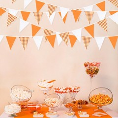 32Ft Orange Party Decorations Orange Buffalo Plaid Checkered White Triangle F…