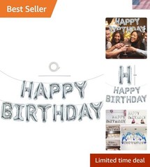 Reusable 16 Inch Silver Foil Happy Birthday Balloon Banner for Celebrations
