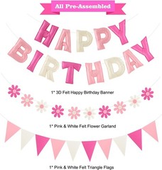 Felt Birthday Decorations, NO DIY, Pre-Strung 3D Felt Happy Birthday Banner w…