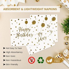 75PCS Happy Birthday Paper Plates – 7 Inch White Gold Dot Paper Plates and 6.5