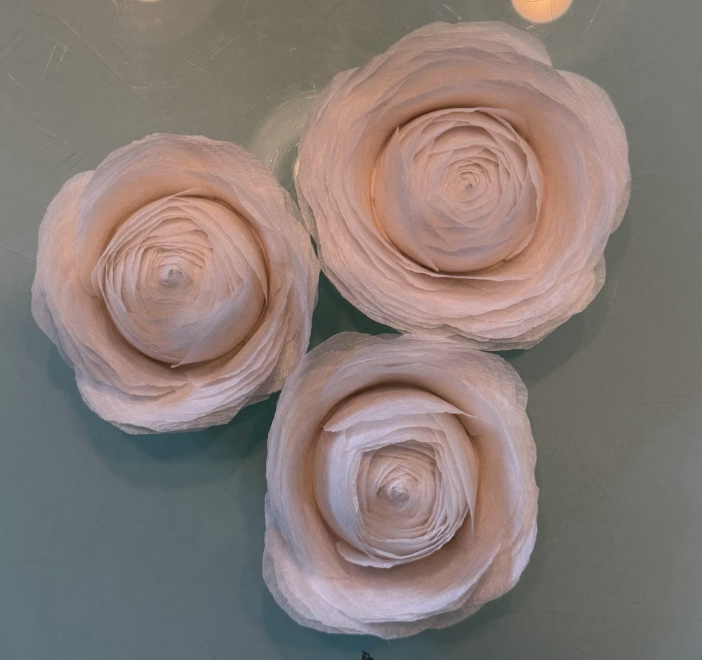 8 Handmade Crepe Paper Flowers WHITE Bridal Party Wedding Streamer 2” Inch