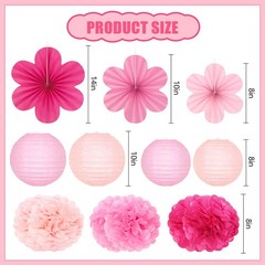 19 Pcs Pink Party Decorations, Light-Hot Pink Hanging Lanterns, Flowers Fans,…