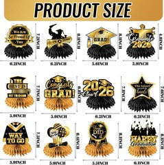 Black and Gold Graduation Table Decorations,12pcs Black and Gold Graduation Deco