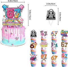 67th Birthday Decor – Colorful Graffiti Bunting & Cupcake Topper for Parties