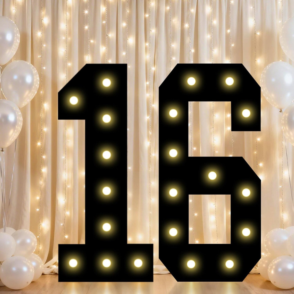 2.4FT Light up Numbers for 16Th Birthday Decorations Boys, Black Marquee Numbers