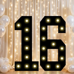 2.4FT Light up Numbers for 16Th Birthday Decorations Boys, Black Marquee Numbers