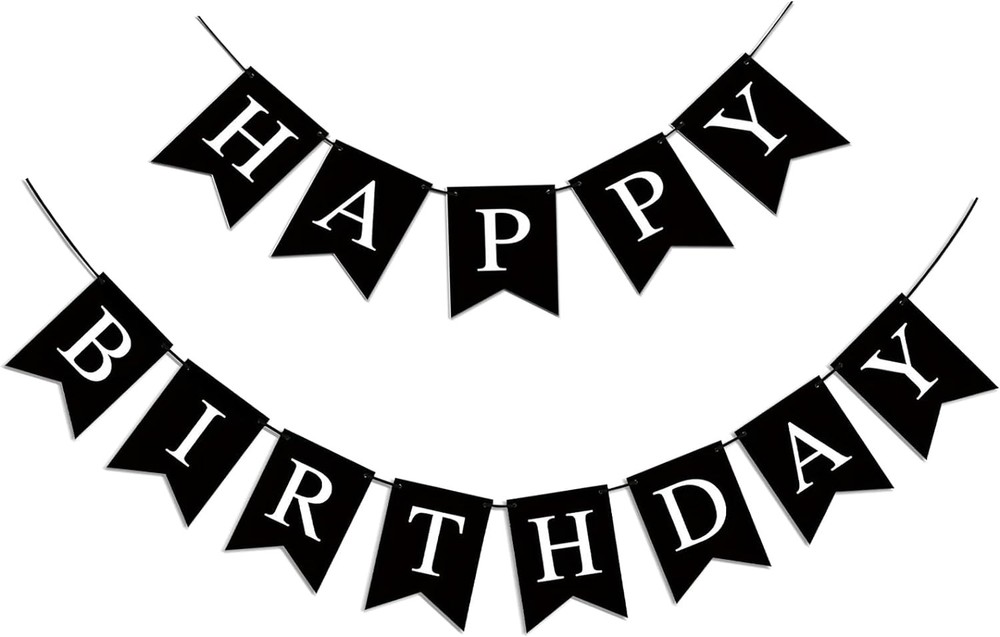 Happy Birthday Banner, Black Decorations Black-white