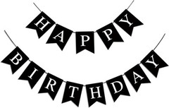 Happy Birthday Banner, Black Decorations Black-white