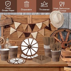 Western Wagon Wheel Party Disposable Tableware (Plates, Napkins, Forks, Knives)