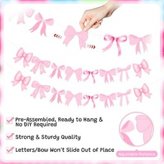 4Pcs Pink Bow Garland Banner, Pre Strung Pink Bow Banner Bow Party Decortions…