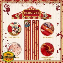 Halloween Circus Door Banner Scary Circus Tent Porch Banner Red White Striped