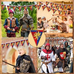 Hahafelt 6 Pcs 72 ft Medieval Fantasy Pennant Banner with Lion Design Medieval P