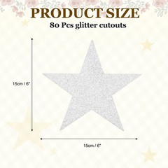 80 Pcs 6 Inch Double Printed Glitter Star Cutouts, Silver Tone