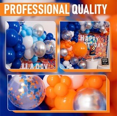 ALL-IN-1 Blue and Orange White Balloons Arch Kit & Garland – Small and Lar