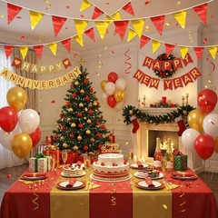3P Red Gold Party Decorations – Metallic Fabric Triangle Pennant Banner Flags…