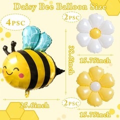 8 Pcs Bee and Daisy Balloons Set – 4 Bumble Bee & 4 Flower Mylar Foil Balloon…