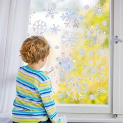216pcs Christmas Snowflake Window Clings for Glass Windows Iridescent