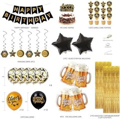 Black and Gold Party Decorations for Men and Women: Happy Birthday Banner, Fr…