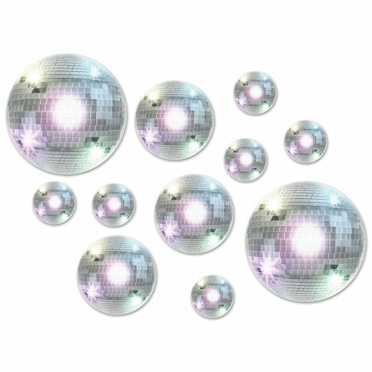 Disco Ball Cutout Assortment 12 Pack Paper 12–4″ 6–8″ 2–12″ 1970’s Decorations
