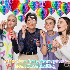30 Pcs Gay Pride Month Rainbow Heart Honeycomb Party Decorations for LGBTQ Ra…