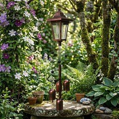Outdoor Solar Wind Chime Lantern Iron Construction 4.7×4.7×20.1 in Size