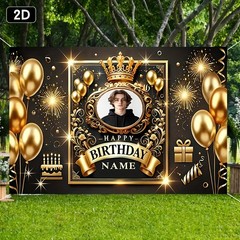 1pc Balloons Crown Tapestry Personalized Birthday Custom Poster Party Banner❀