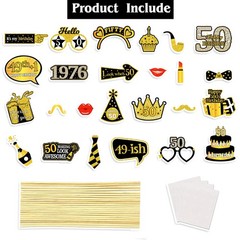 50th Birthday Photo Booth Props for Women & Men, Black Gold Adult 50th Birthd…